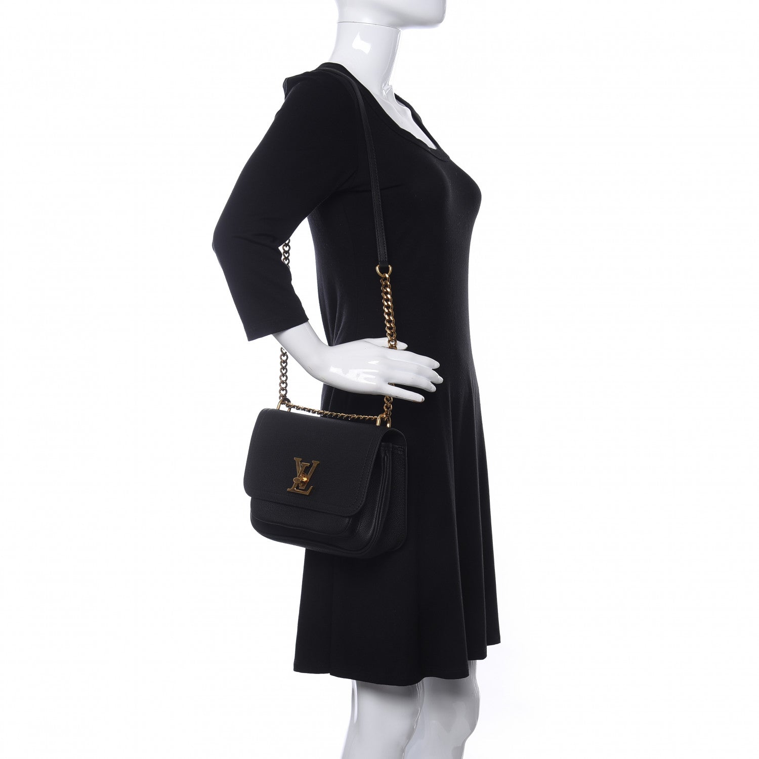 Louis Vuitton Grained Calfskin Lockme Chain Bag Black 2 of 9