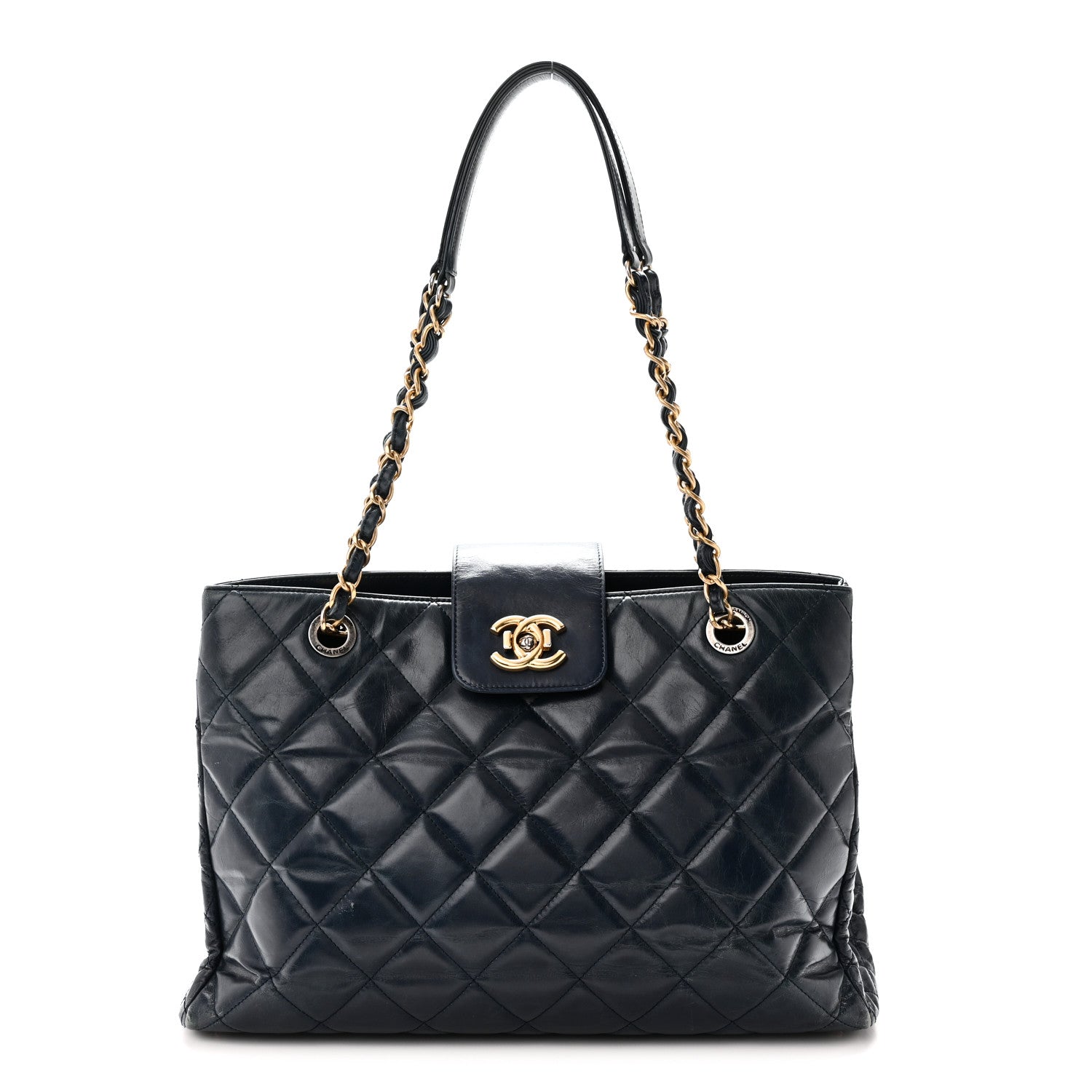 Chanel Glazed Calfskin Quilted Daily Walk Tote Navy 1 of 10