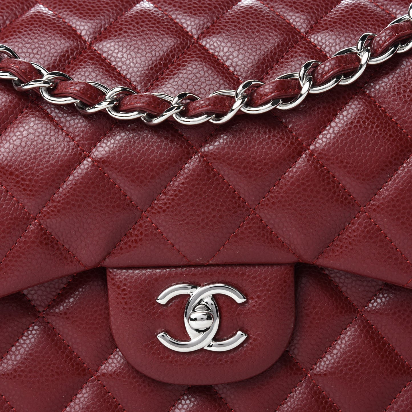 Caviar Quilted Jumbo Double Flap Dark Red