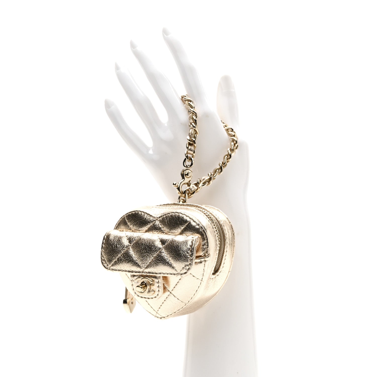 Chanel Metallic Lambskin Quilted CC Mini In Love Heart Bag Charm Gold 2 of 9