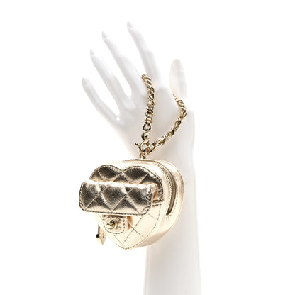 Chanel Metallic Lambskin Quilted CC Mini In Love Heart Bag Charm Gold 2 of 9