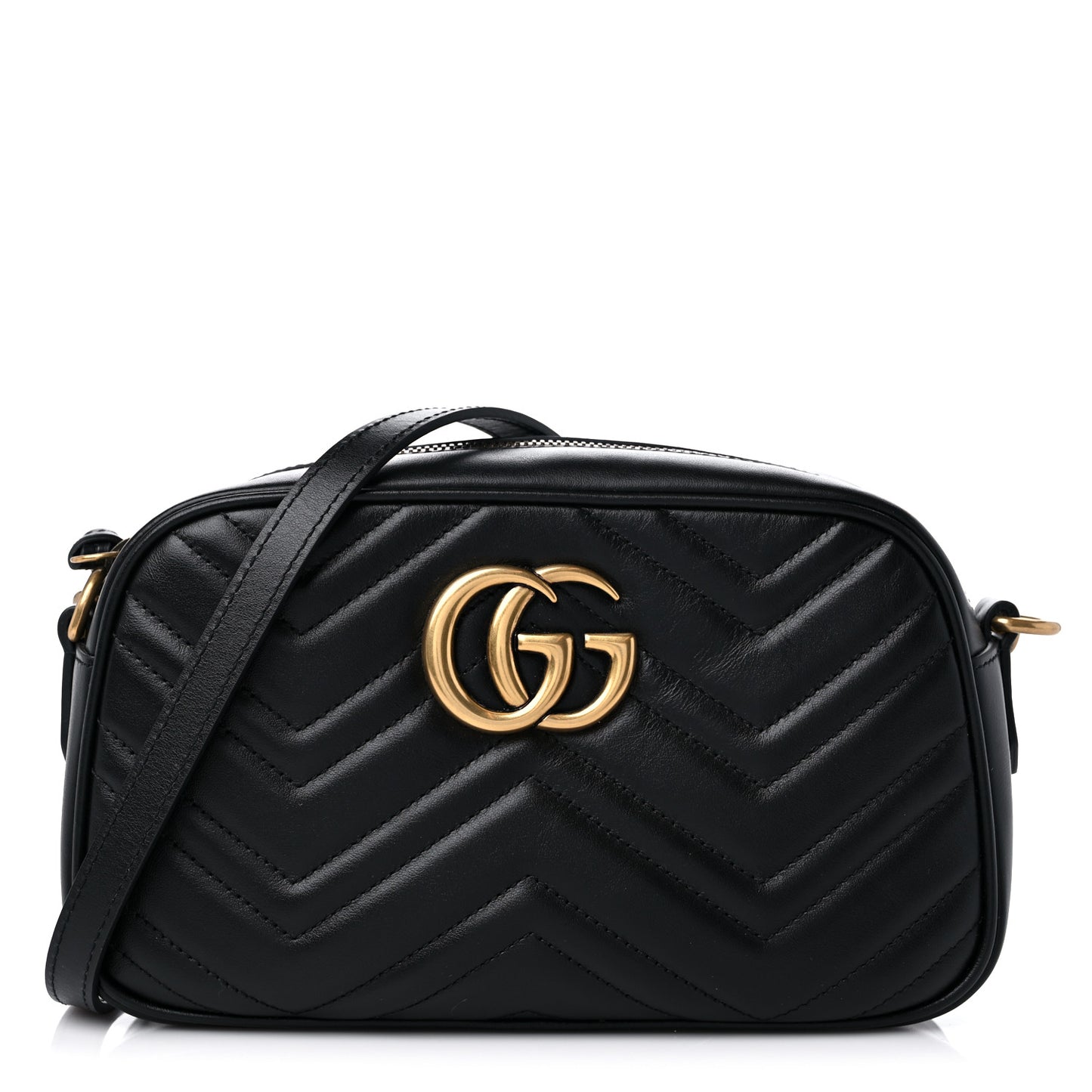 Calfskin Matelasse Small GG Marmont Chain Shoulder Bag Black