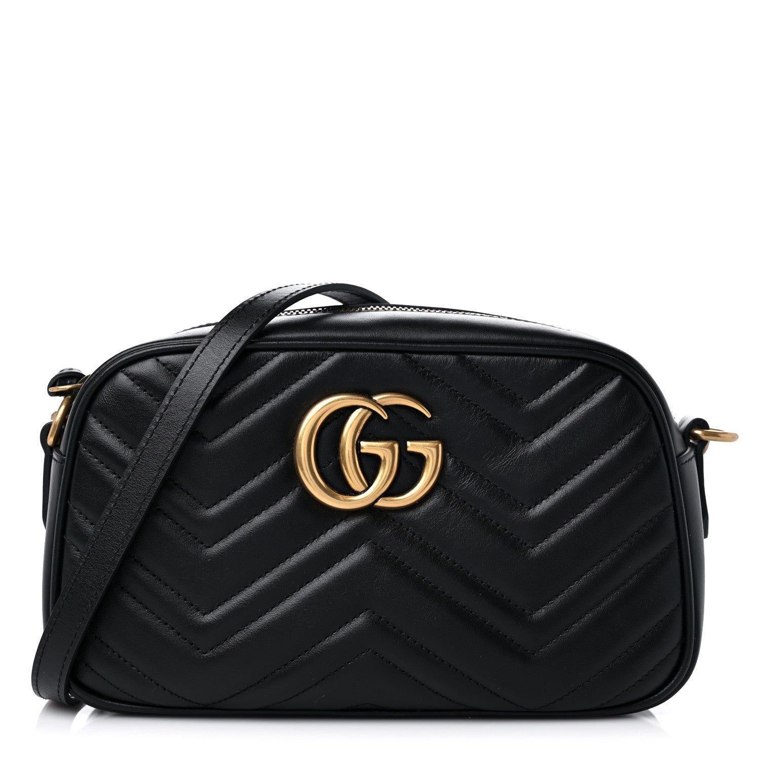 Gucci Calfskin Matelasse Small GG Marmont Chain Shoulder Bag Black 1 of 11