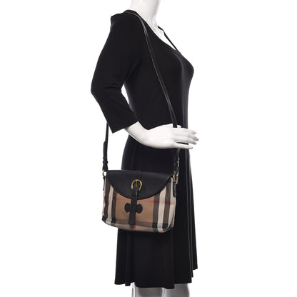 Burberry Horseshoe Calfskin House Check Small Milton Crossbody Bag Black 2 of 10