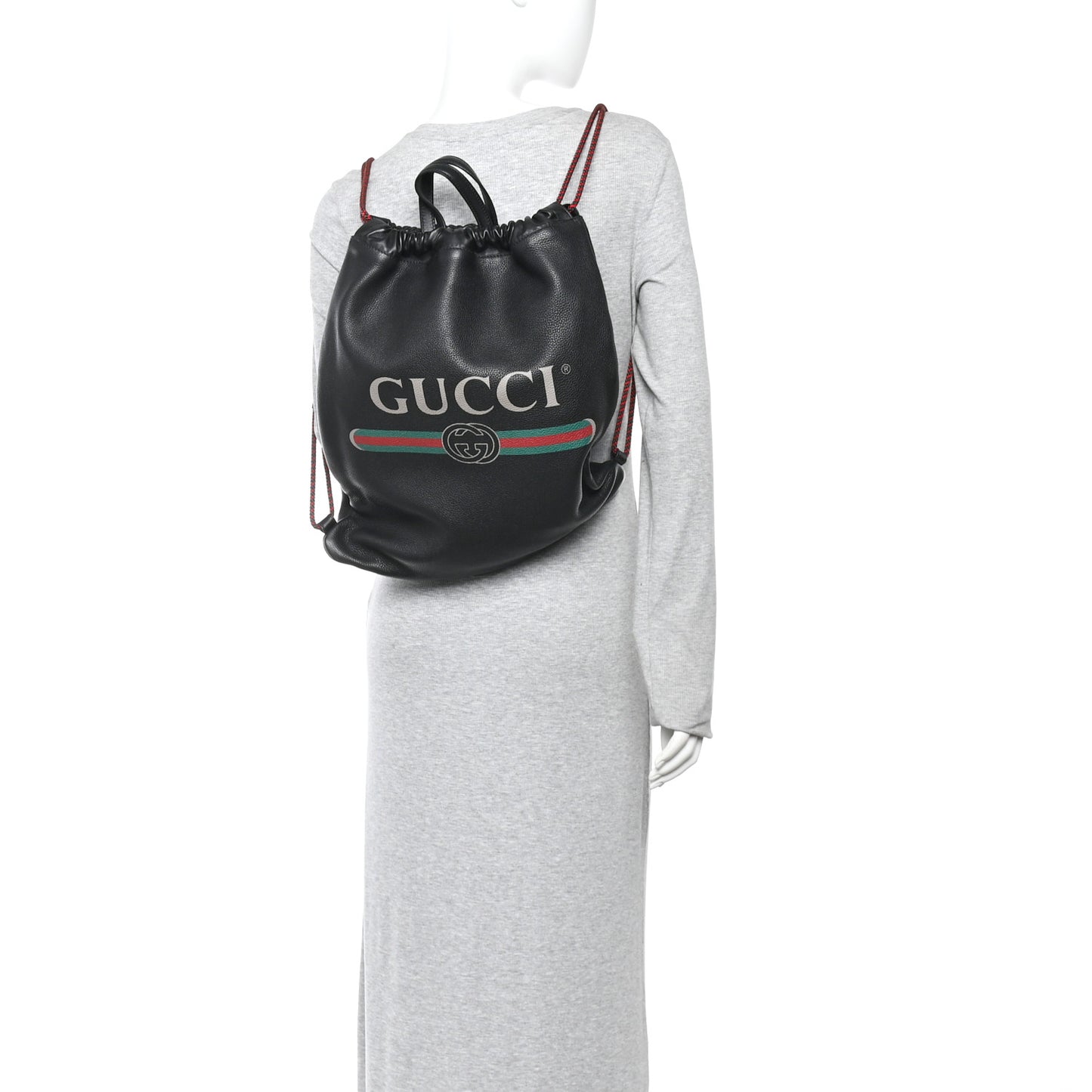 Calfskin Logo Drawstring Backpack Black