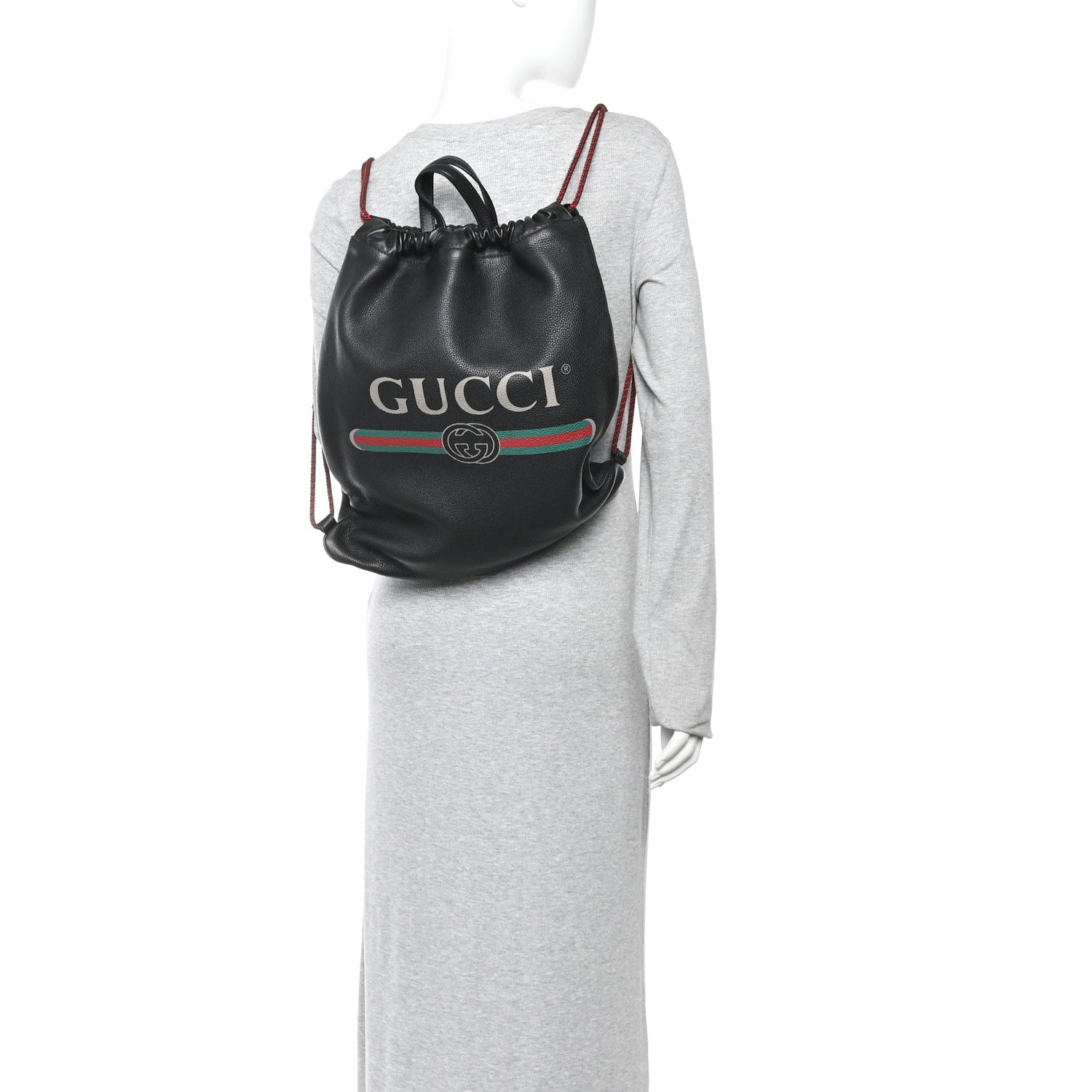 Gucci Calfskin Logo Drawstring Backpack Black 2 of 12