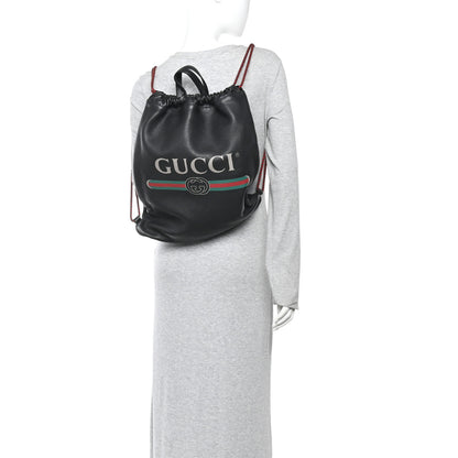 Gucci Calfskin Logo Drawstring Backpack Black 2 of 12