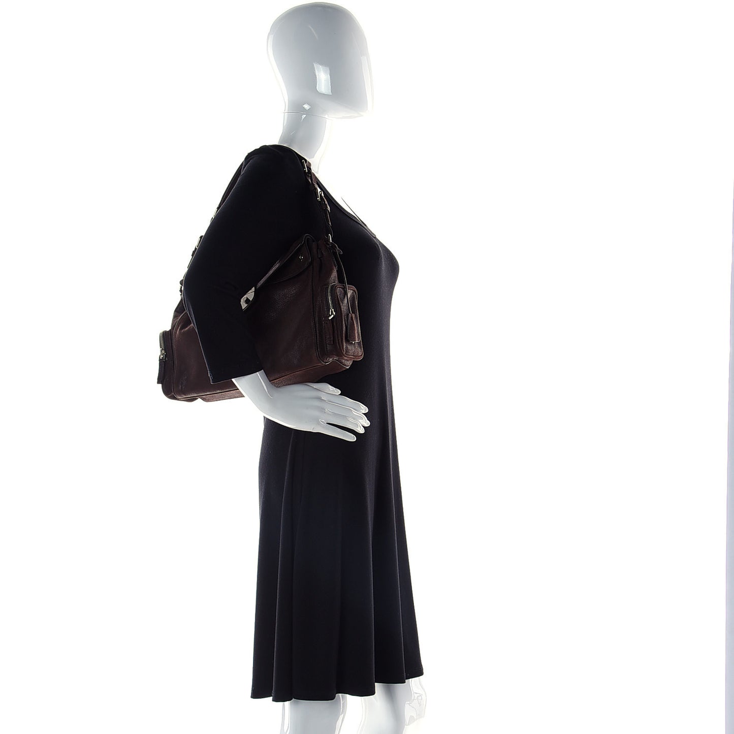 Vitello Daino Pushlock Shoulder Bag Brown