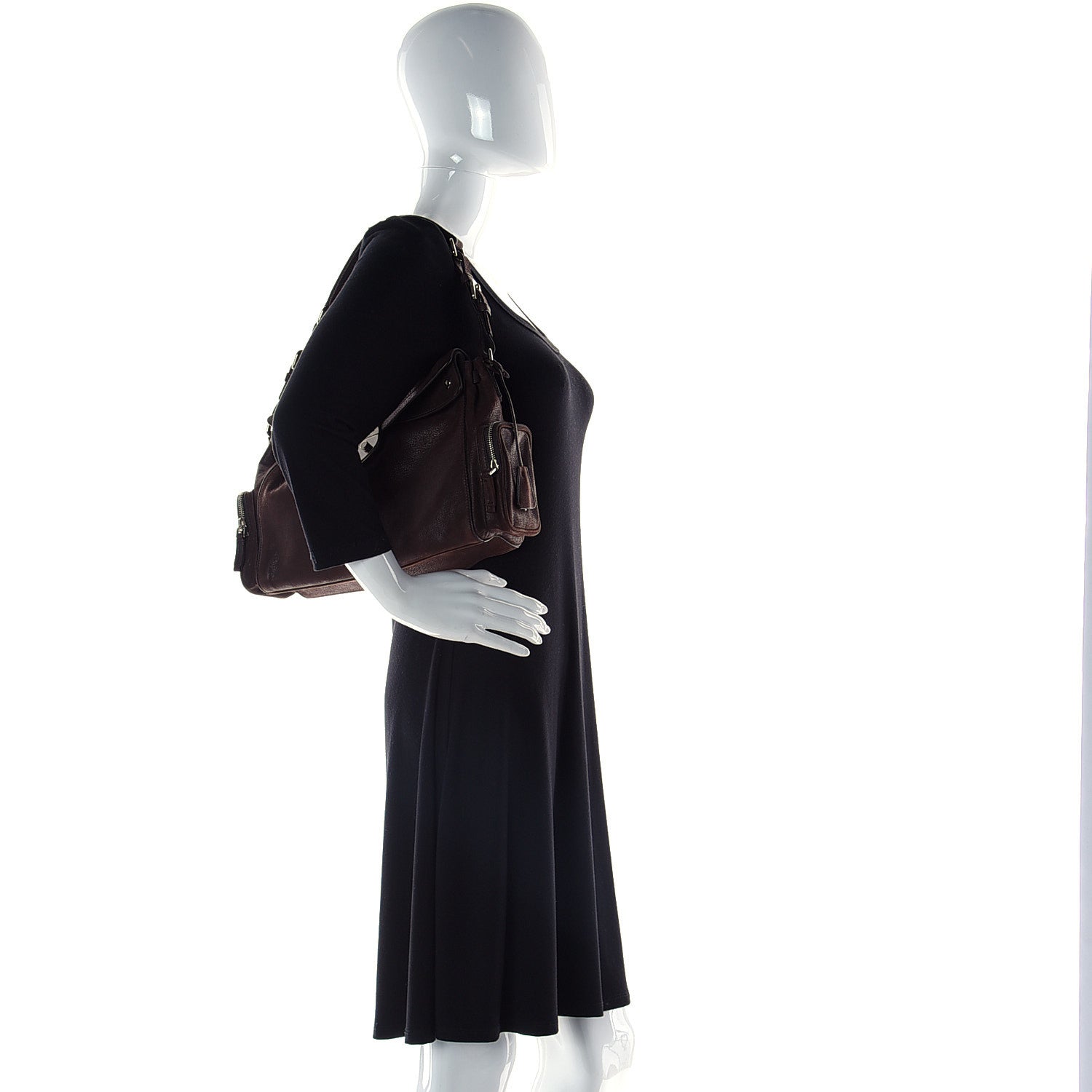 Prada Vitello Daino Pushlock Shoulder Bag Brown 2 of 10