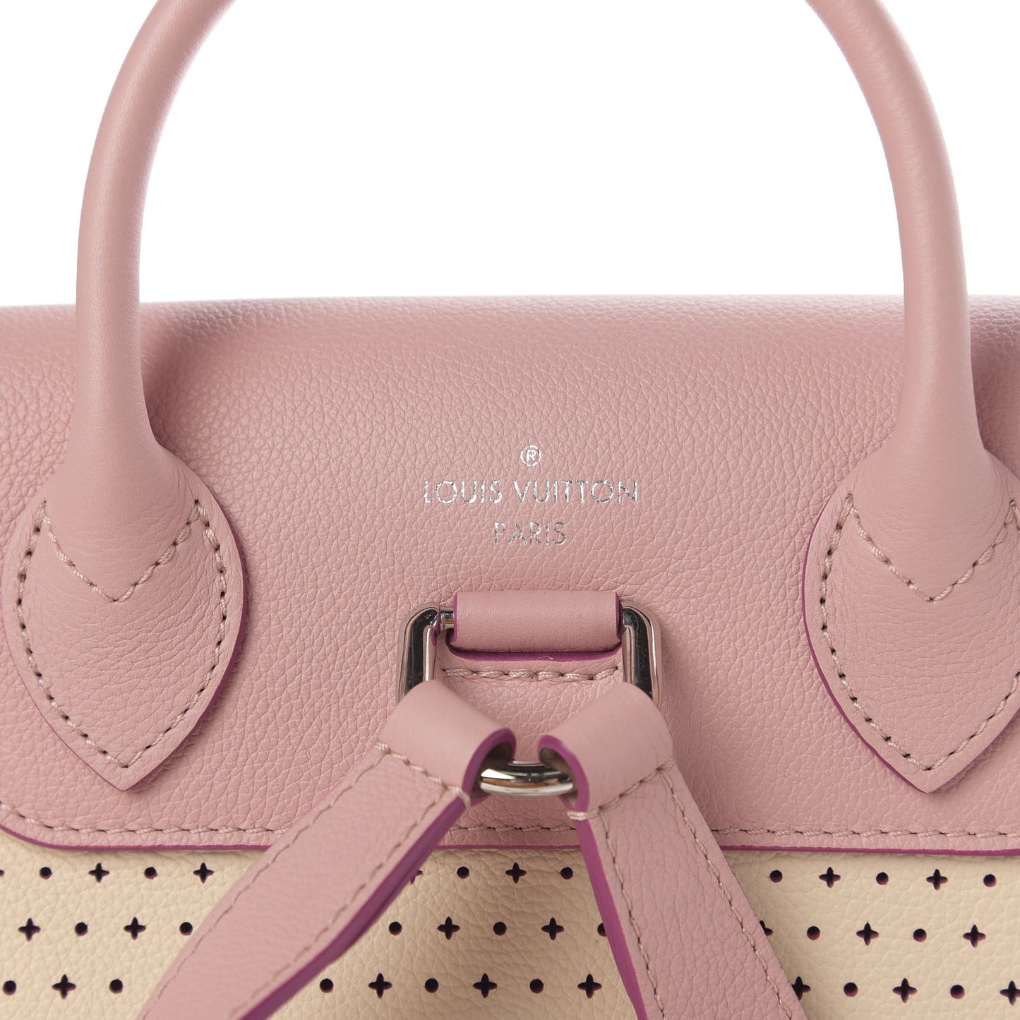 Perforated Calfskin Lockme Backpack Rose Poudre Creme