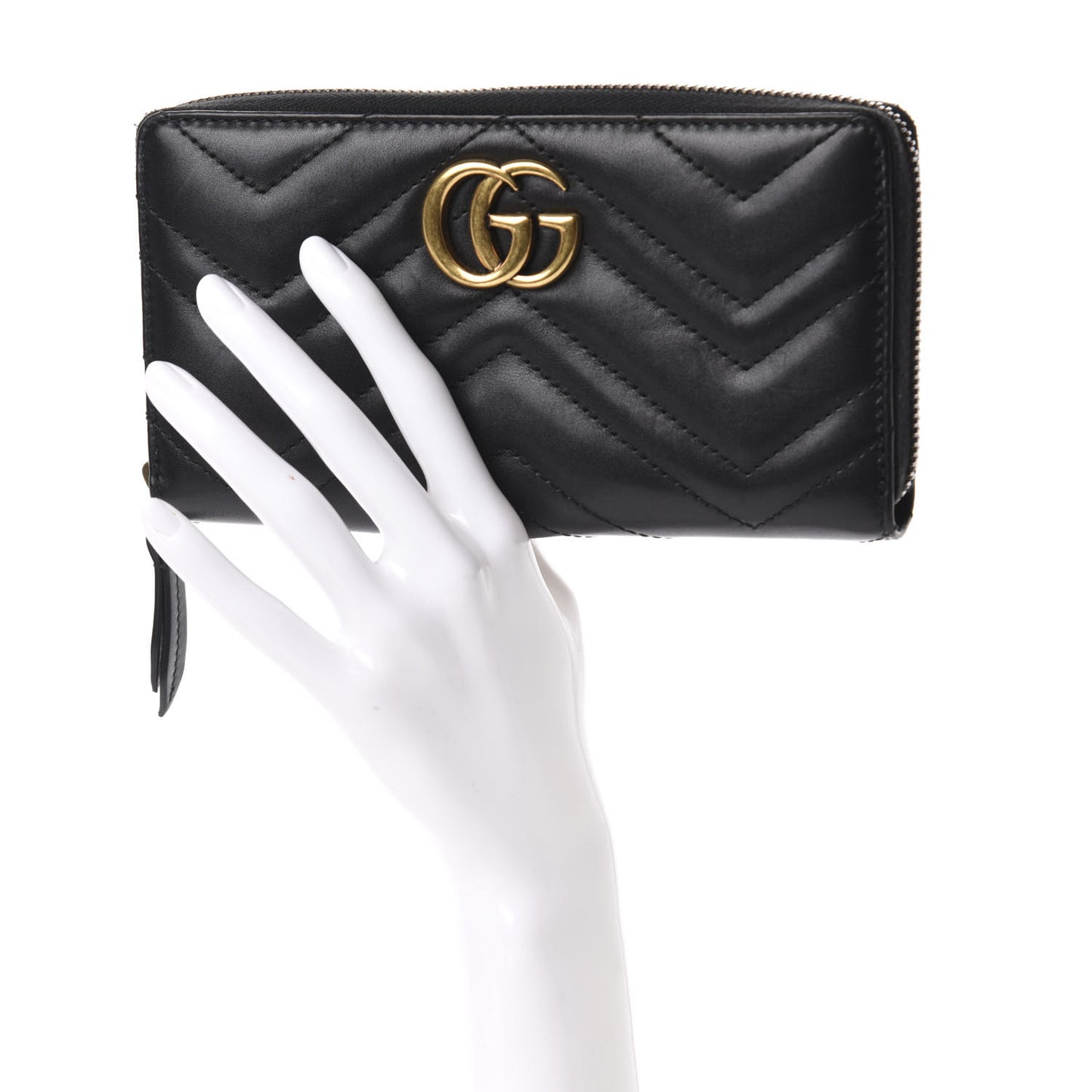 Calfskin Matelasse GG Marmont Zip Around Wallet Black