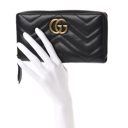 Gucci Calfskin Matelasse GG Marmont Zip Around Wallet Black 2 of 8