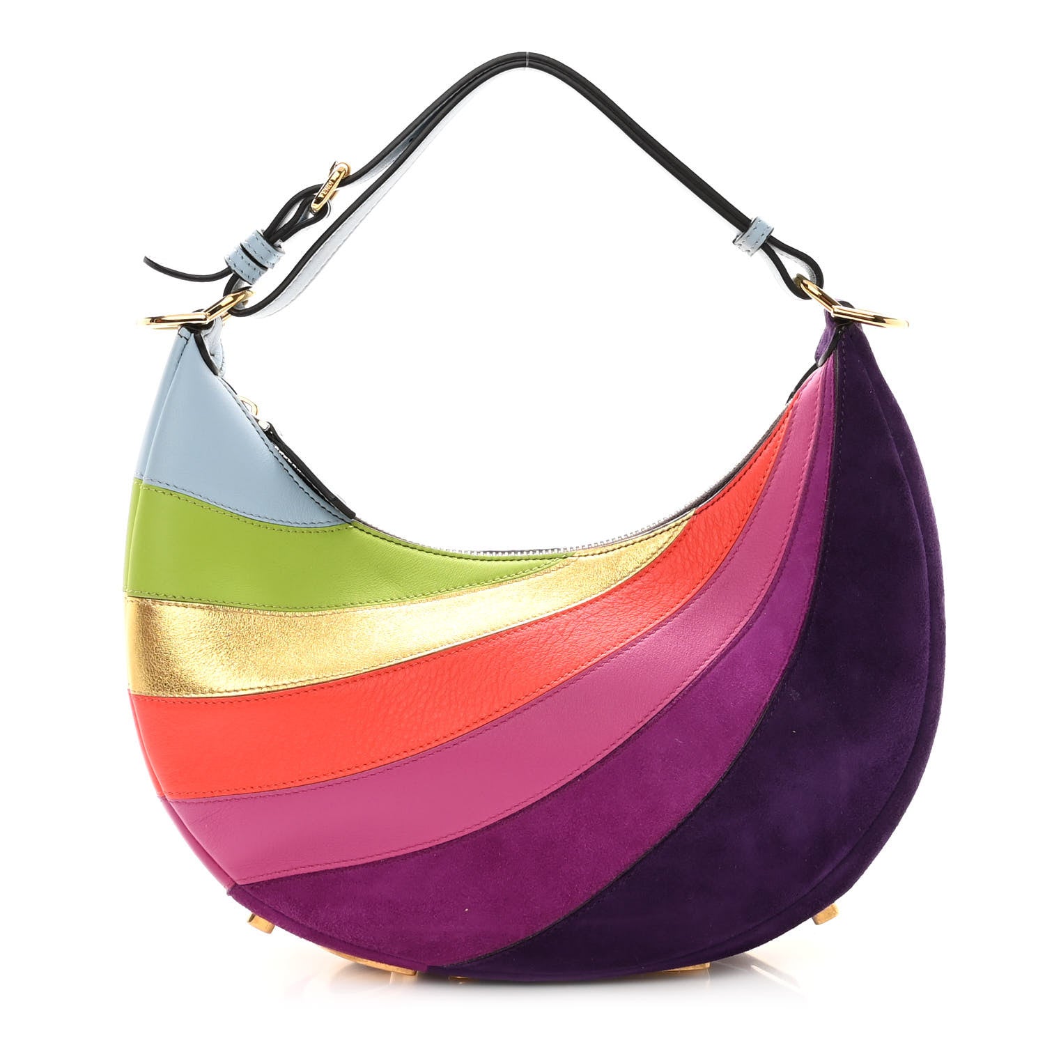 Fendi Vitello Seta Goatskin Suede Rainbow Inlay Small Fendigraphy Hobo Bag Multicolor Azzurro Baby 1 of 10