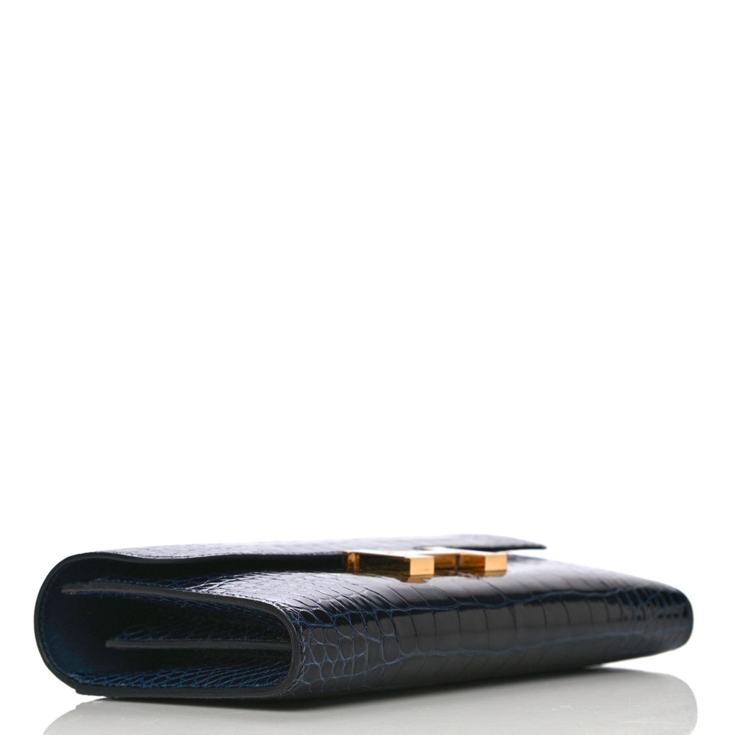 Shiny Alligator Constance Long Wallet Bleu Marine