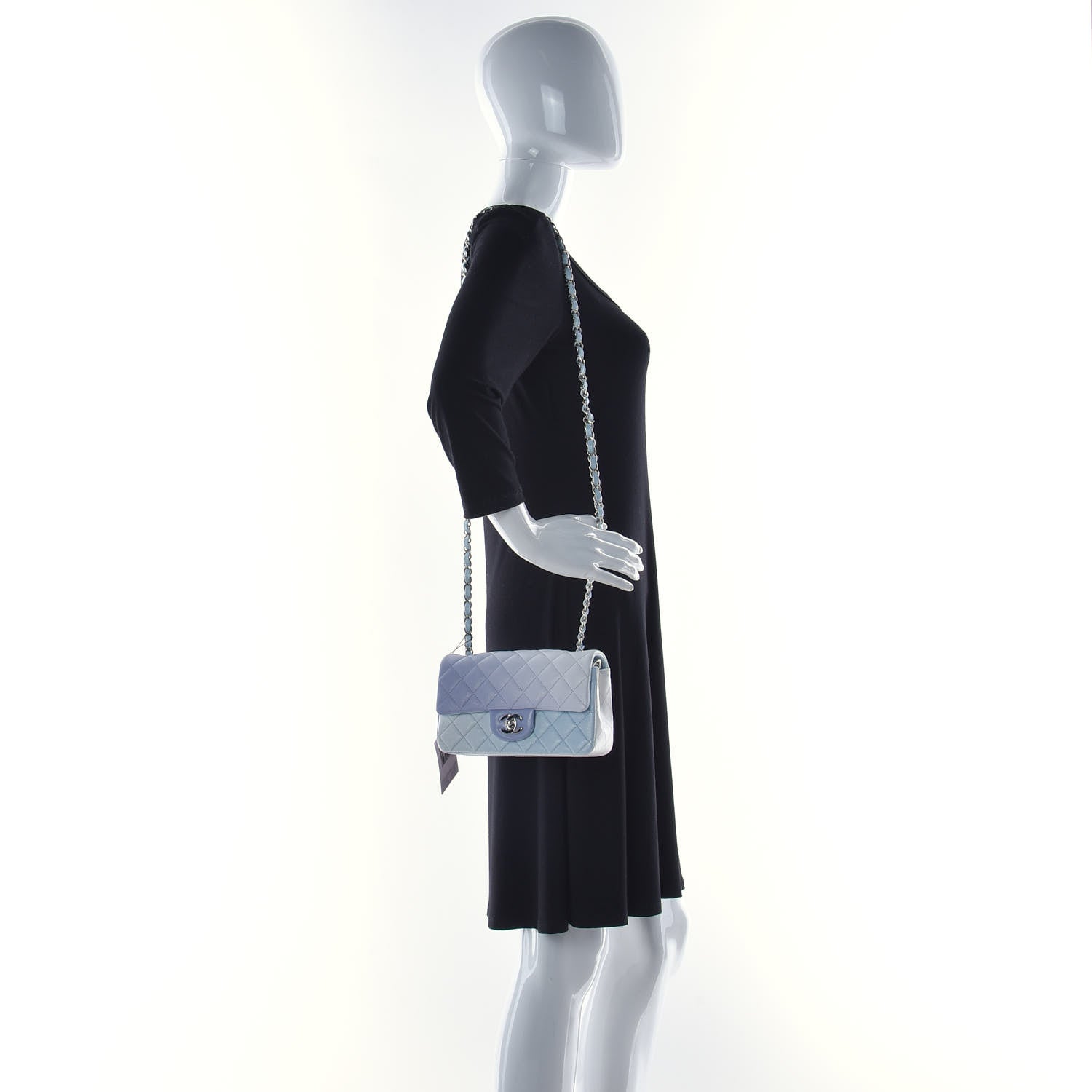 Chanel Perforated Lambskin Quilted Mini Rectangular Flap Light Blue Light Purple White 2 of 12