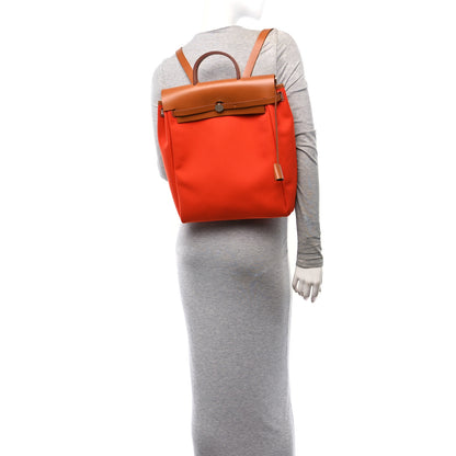Hermes Military Toile Vache Hunter Herbag a Dos Zip Retourne Backpack Orange Mecano Fauve 2 of 10