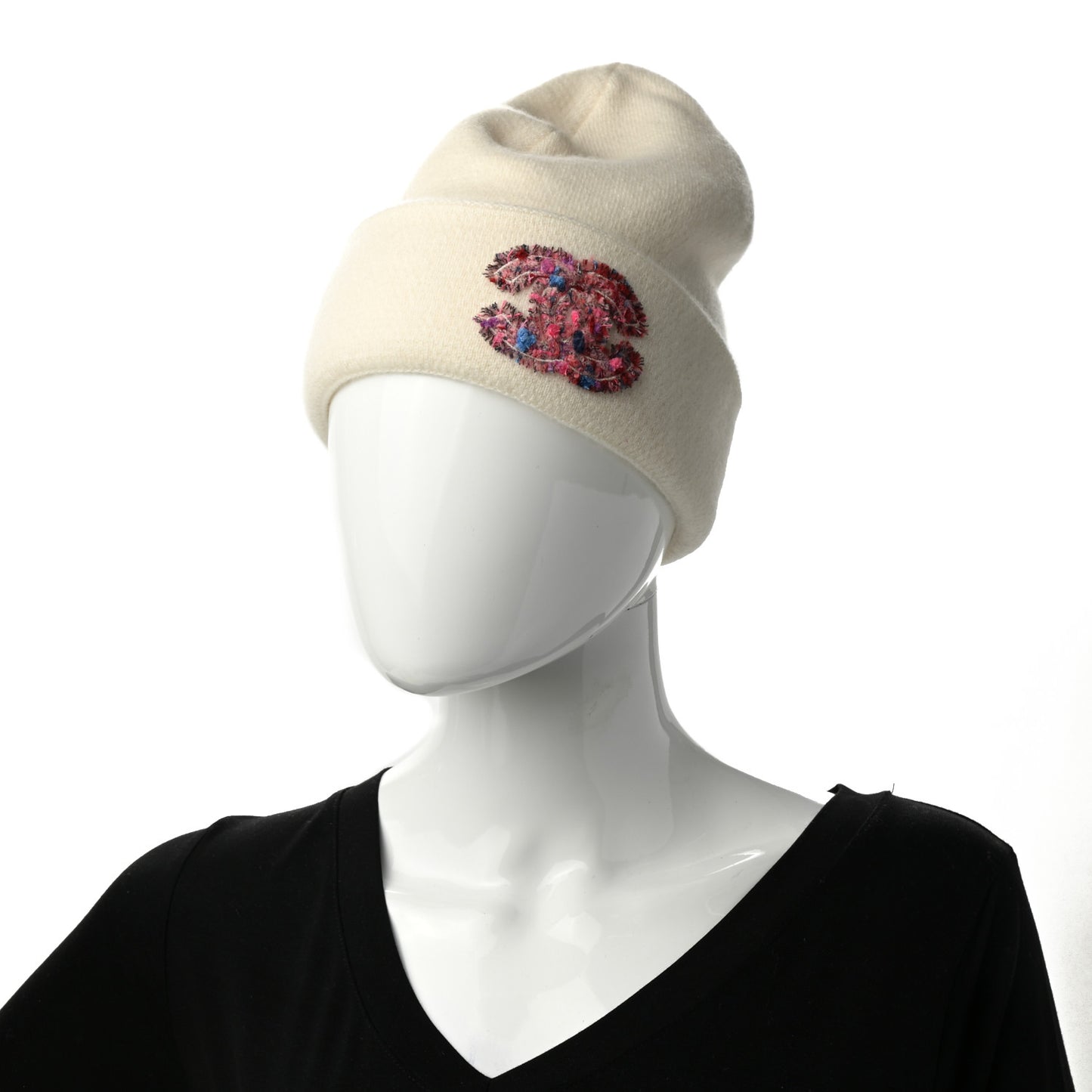 Cashmere CC Beanie Hat White Pink