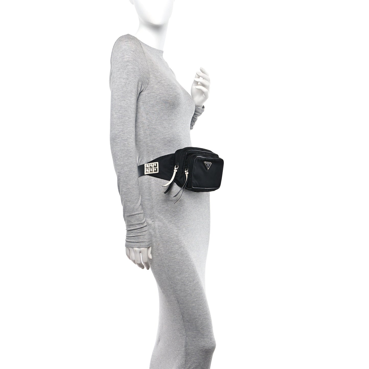 Tessuto Nylon Studded Belt Bag Black White