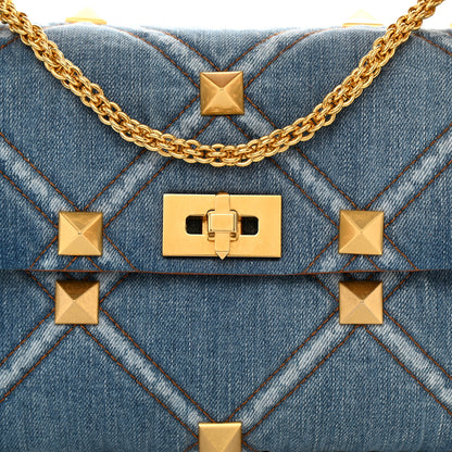 Valentino Garavani Denim Large Roman Stud Shoulder Bag Light Denim Selleria 7 of 7