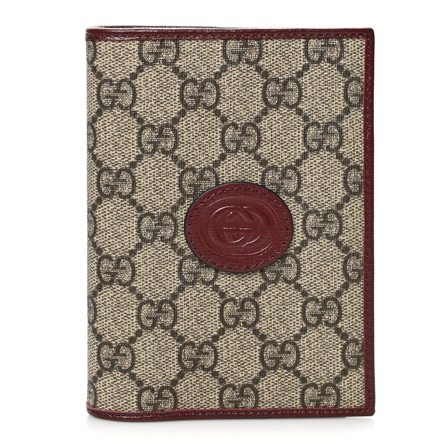 GG Supreme Monogram Azalea Calfskin Retro Interlocking G Passport Case Beige Red