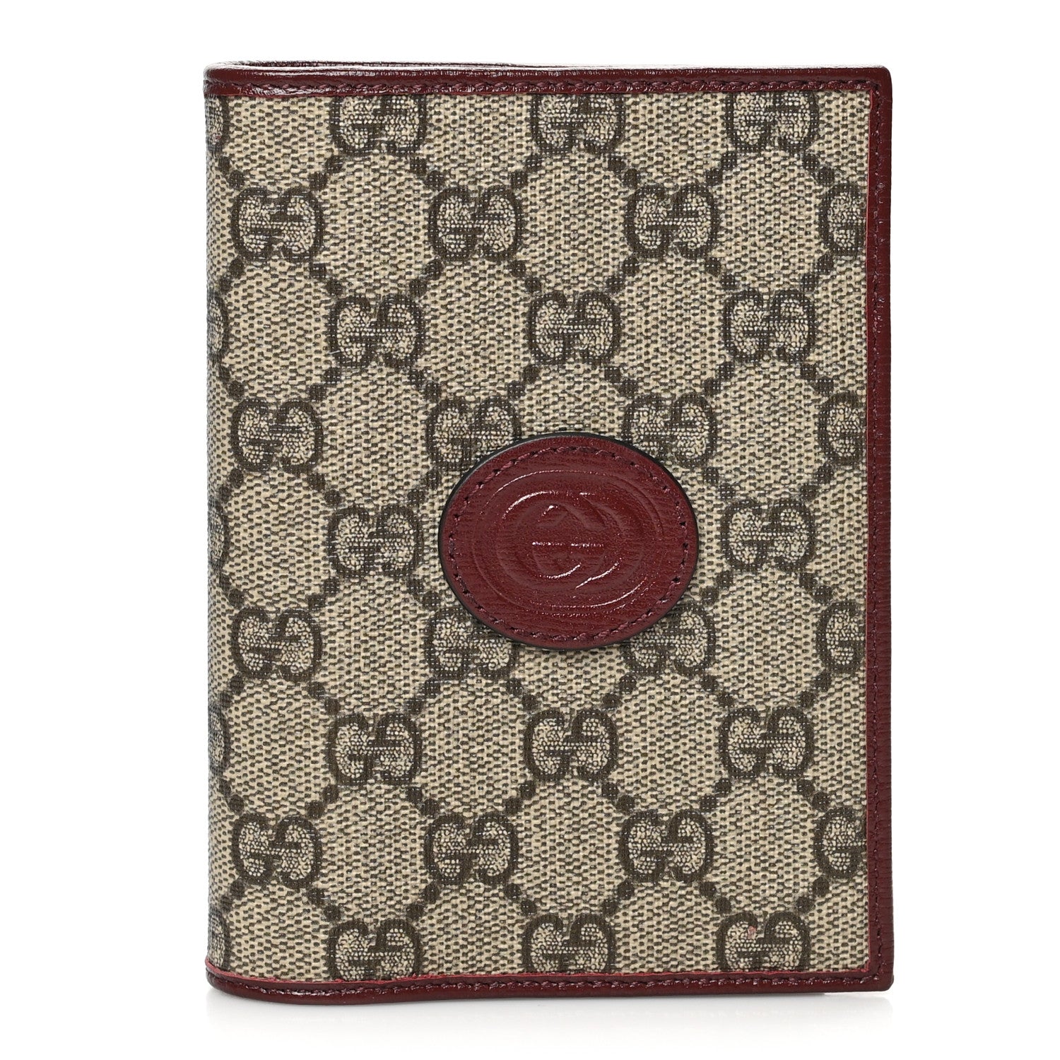 Gucci GG Supreme Monogram Azalea Calfskin Retro Interlocking G Passport Case Beige Red 1 of 8
