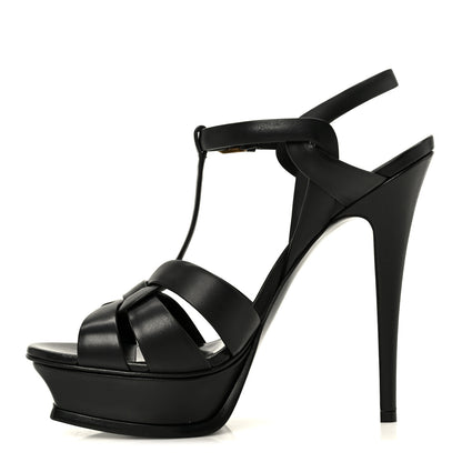 Saint Laurent Calfskin Tribute 105 Platform Sandals 39.5 Black 1 of 10