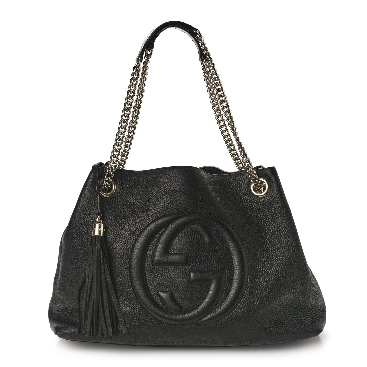 Pebbled Calfskin Medium Soho Chain Shoulder Bag Black