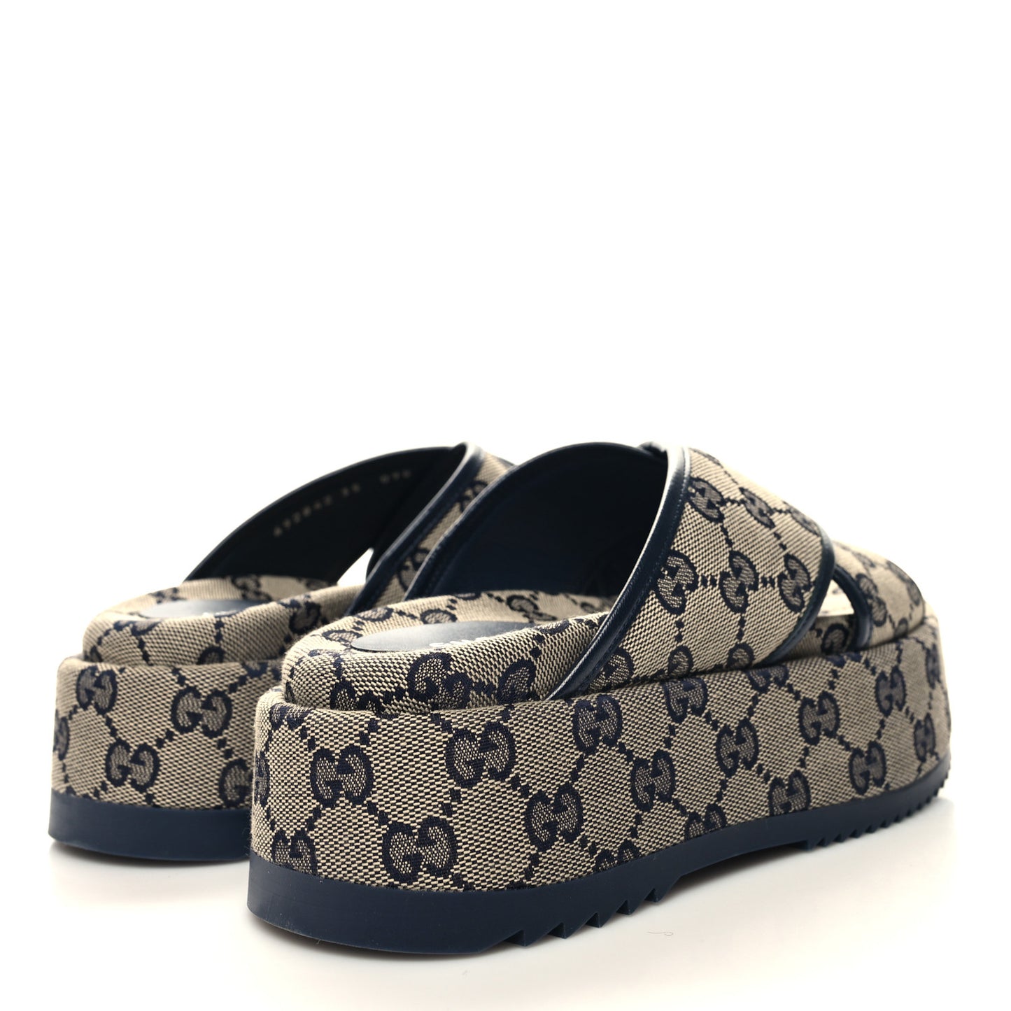 Monogram Criss Cross Platform Slide Sandals 35 Beige Blue