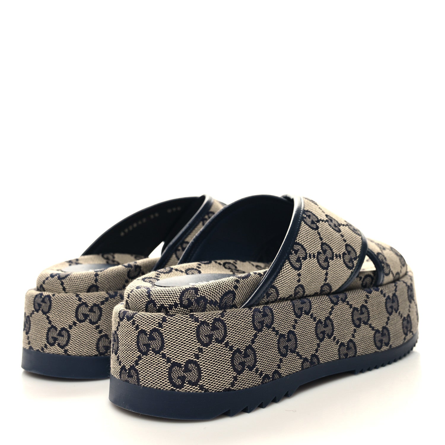 Gucci Monogram Criss Cross Platform Slide Sandals 35 Beige Blue 4 of 8