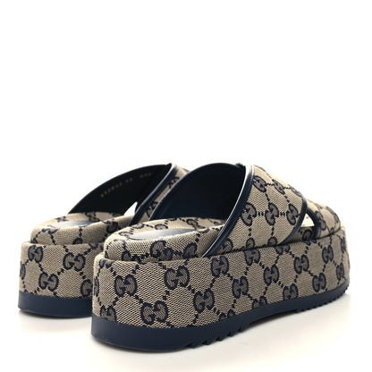 Gucci Monogram Criss Cross Platform Slide Sandals 35 Beige Blue 4 of 8