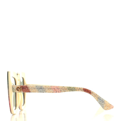 Gucci Square Frame Stripe Glitter GG0328S Sunglasses Ivory Multicolor 3 of 8