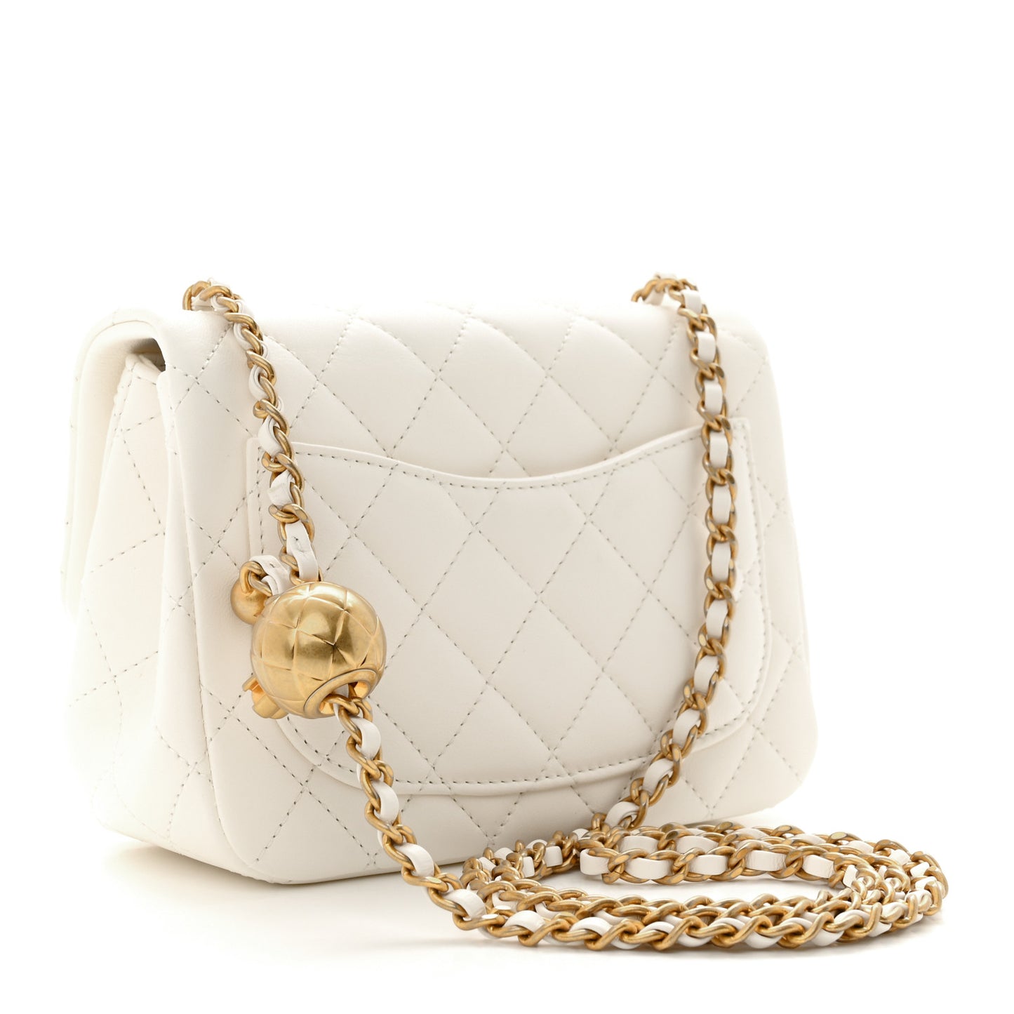 Lambskin Quilted Mini Pearl Crush Flap White