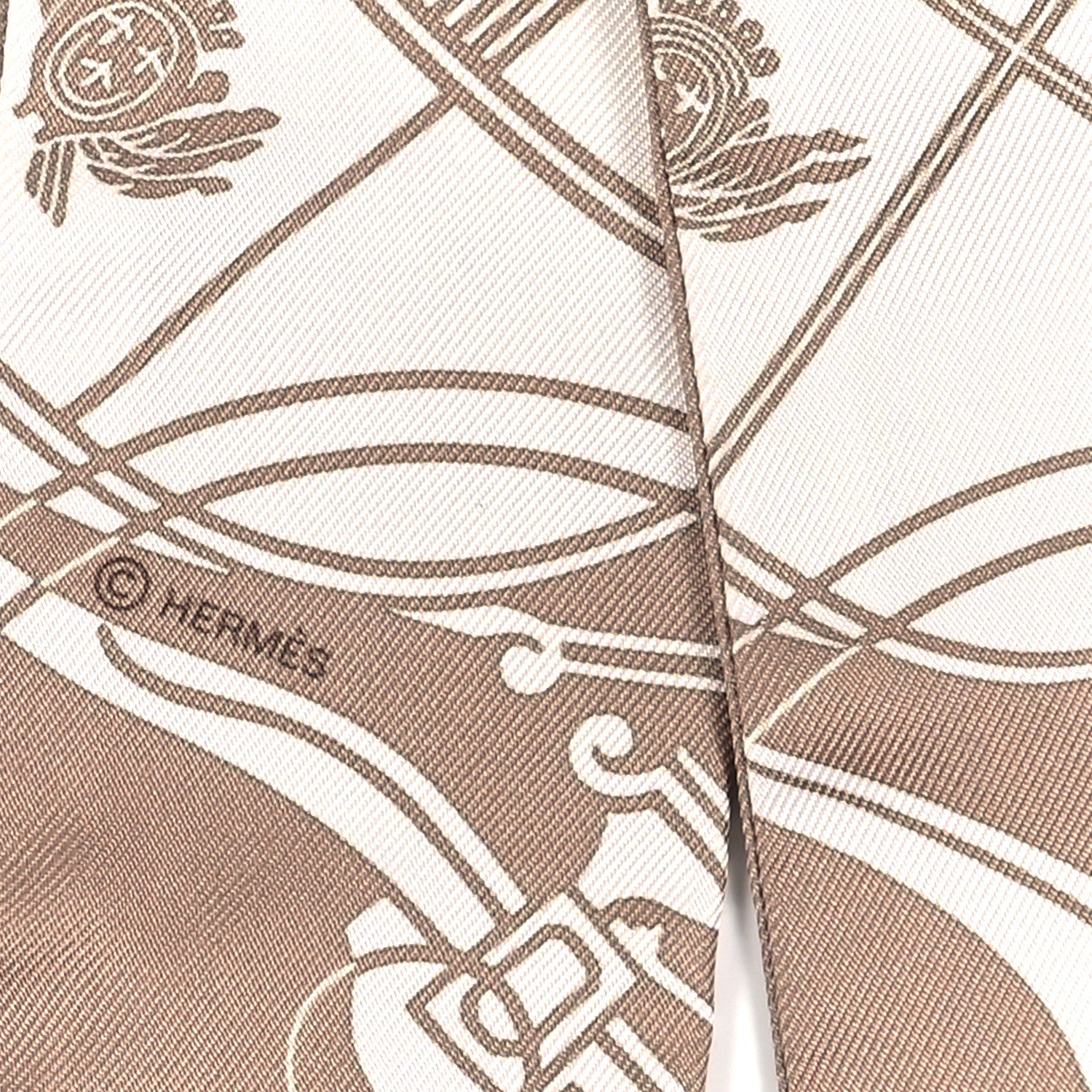 Hermes Silk Ex-Libris Twilly Beige White Caramel 4 of 4