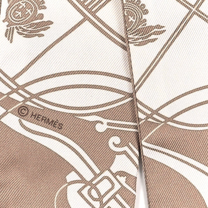 Hermes Silk Ex-Libris Twilly Beige White Caramel 4 of 4