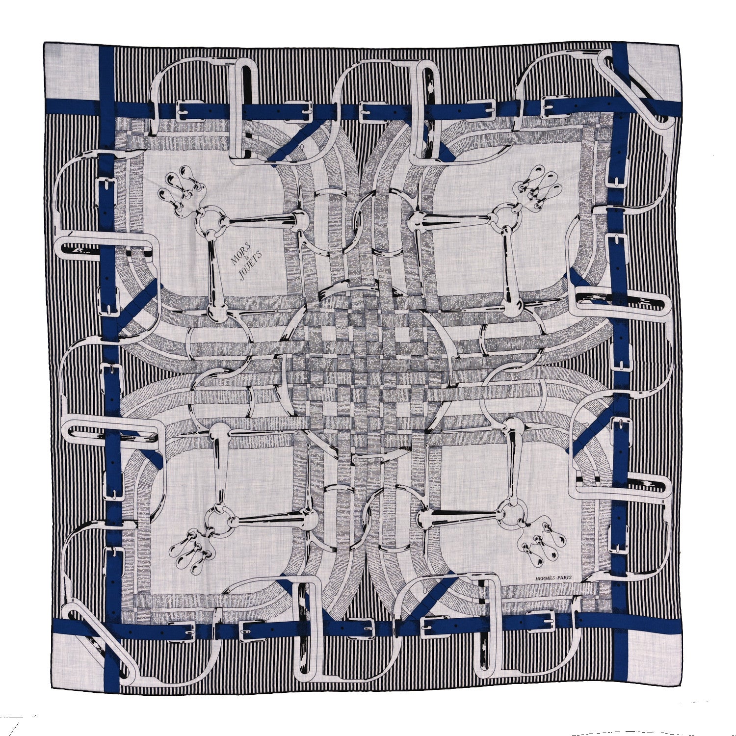 Hermes Cashmere Silk Mors A Jouets Chemise Shawl 140 Gris Chine Marine Black 1 of 5