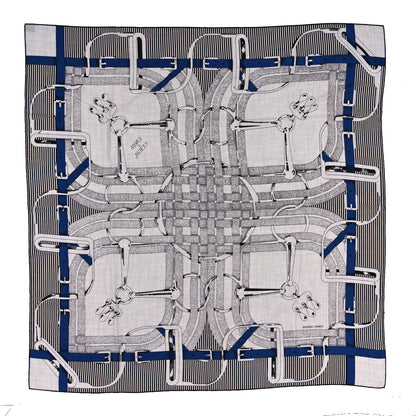 Hermes Cashmere Silk Mors A Jouets Chemise Shawl 140 Gris Chine Marine Black 1 of 5