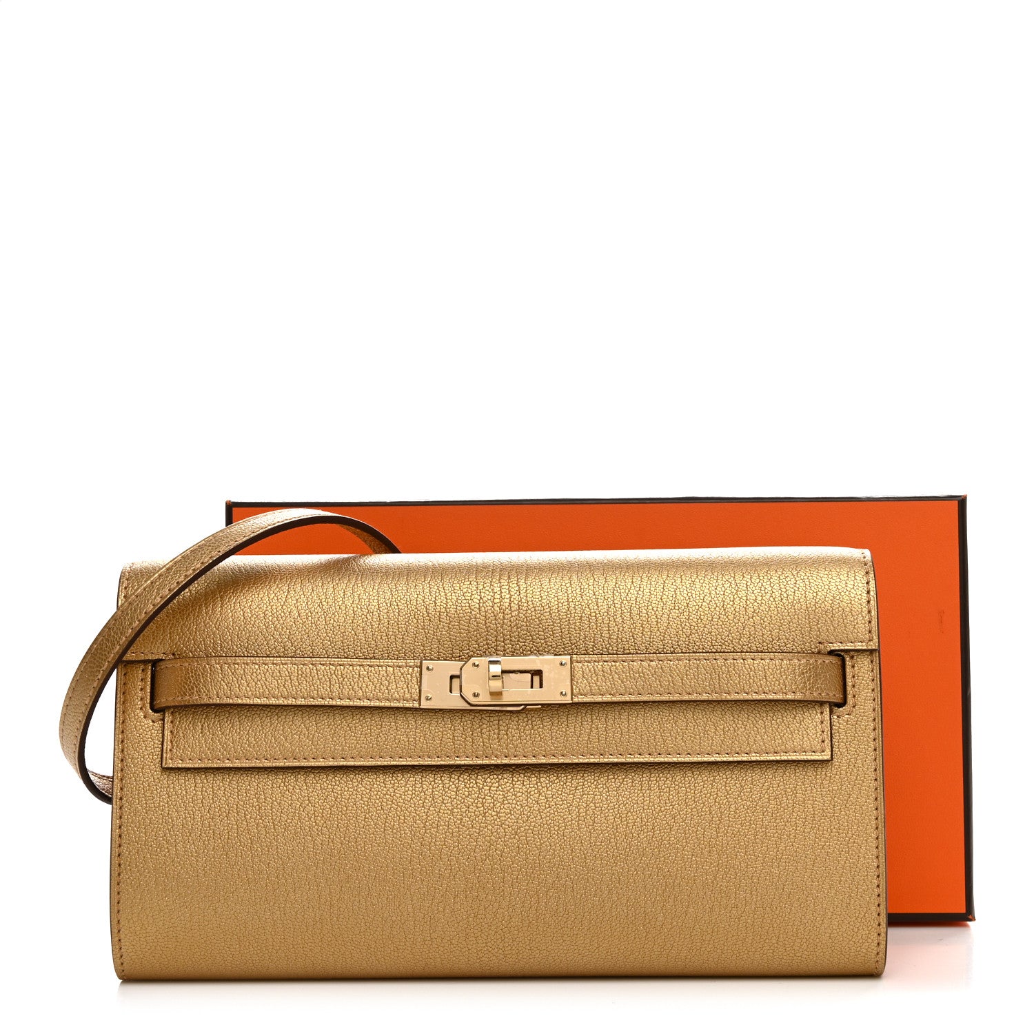 Hermes Metallic Chevre Chamkilight Kelly Wallet To Go Dore 11 of 11