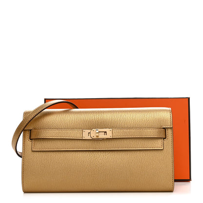 Hermes Metallic Chevre Chamkilight Kelly Wallet To Go Dore 11 of 11