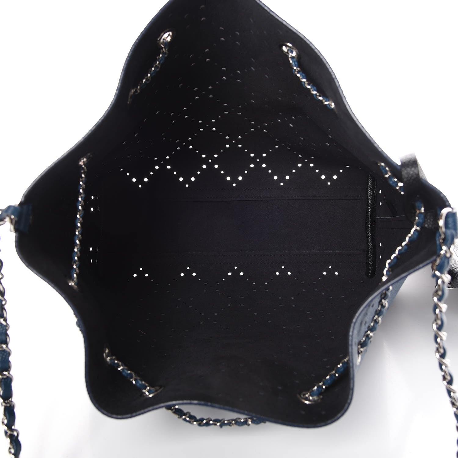 Chanel Caviar Perforated Large Drawstring CC Bag Blue 6 of 13