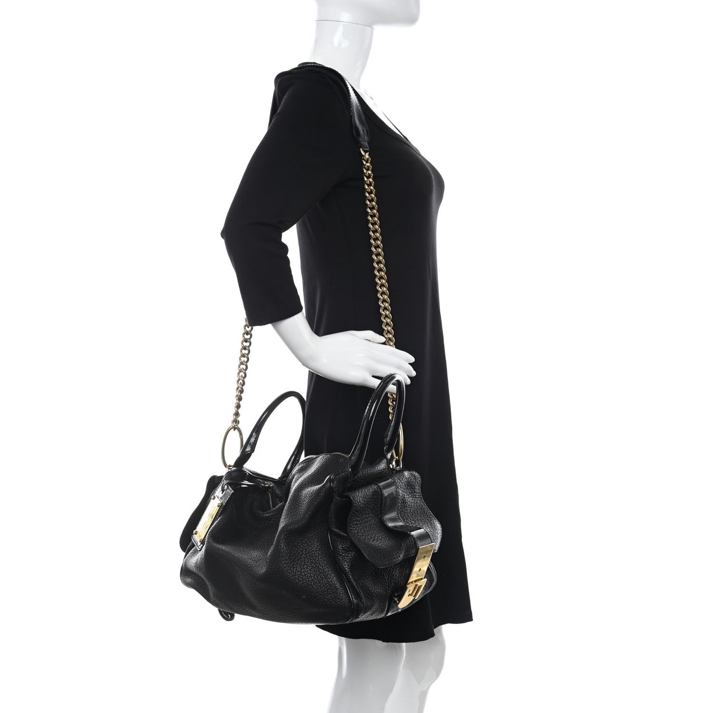 Calfskin Buckle Satchel Black