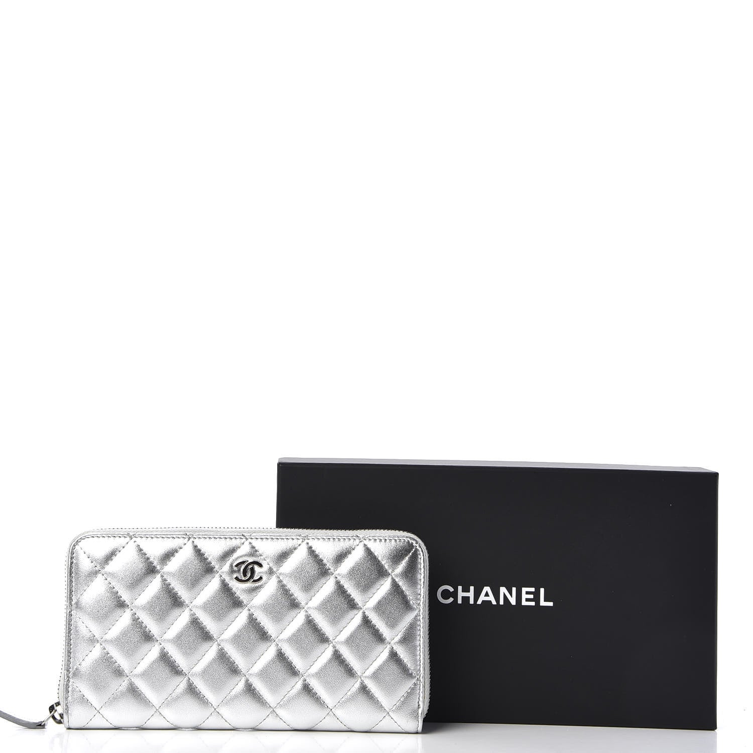 Chanel Metallic Lambskin Quilted Large Gusset Zip Around Wallet Silver 10 of 10