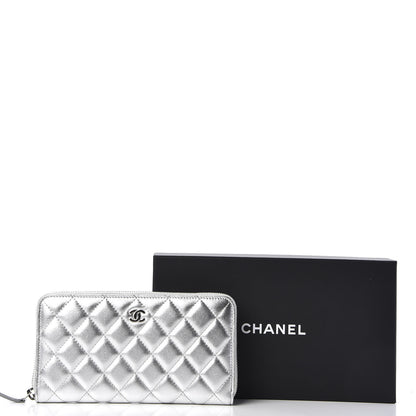 Chanel Metallic Lambskin Quilted Large Gusset Zip Around Wallet Silver 10 of 10