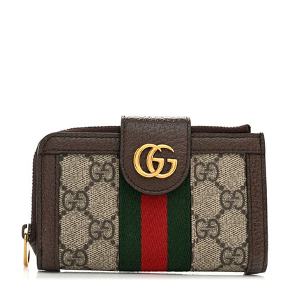 Gucci GG Supreme Monogram Textured Dollar Calfskin Web Ophidia Overlay Zip Around Card Case Wallet Beige Ebony New Acero 1 of 7