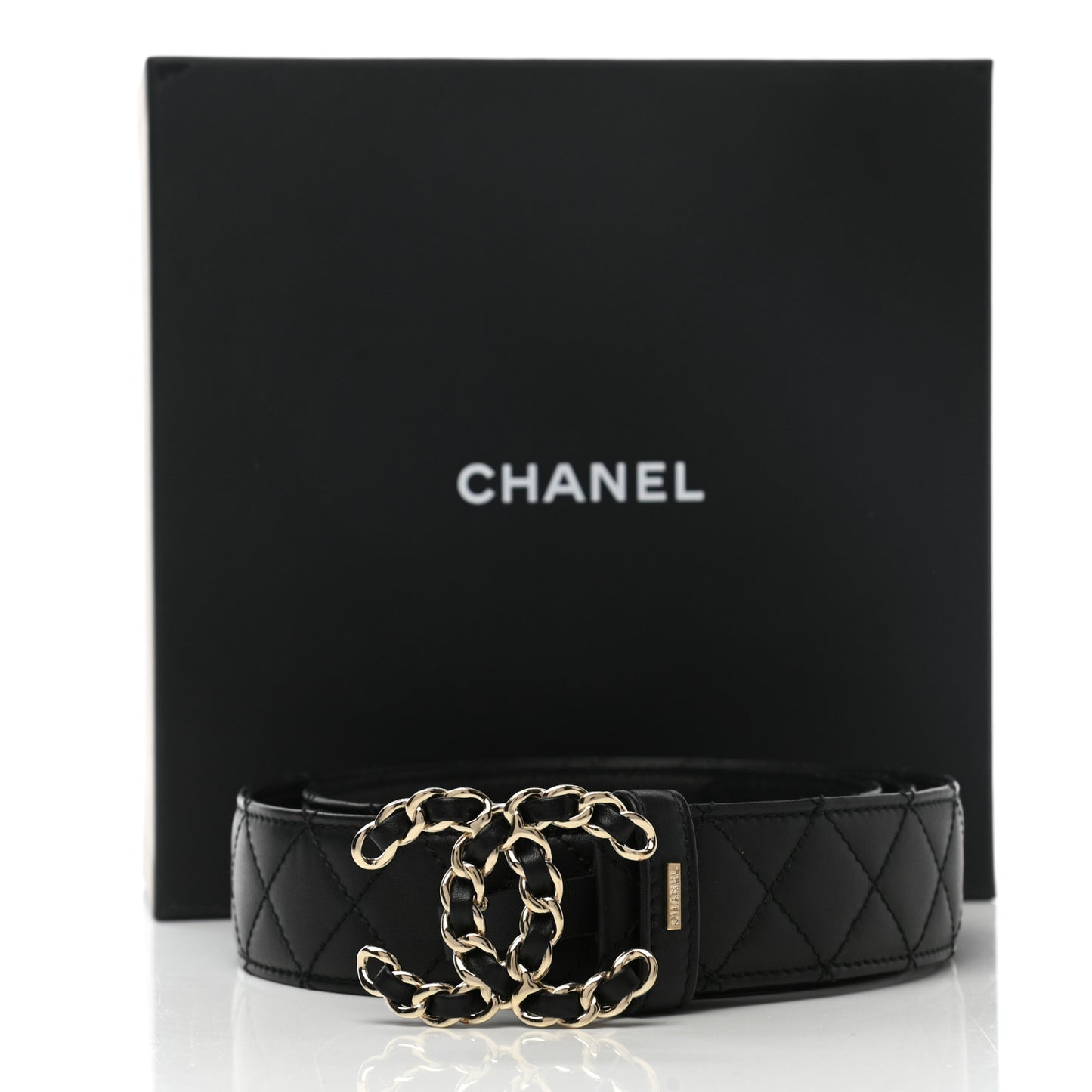Lambskin Quilted CC Chain Belt 85 34 Black