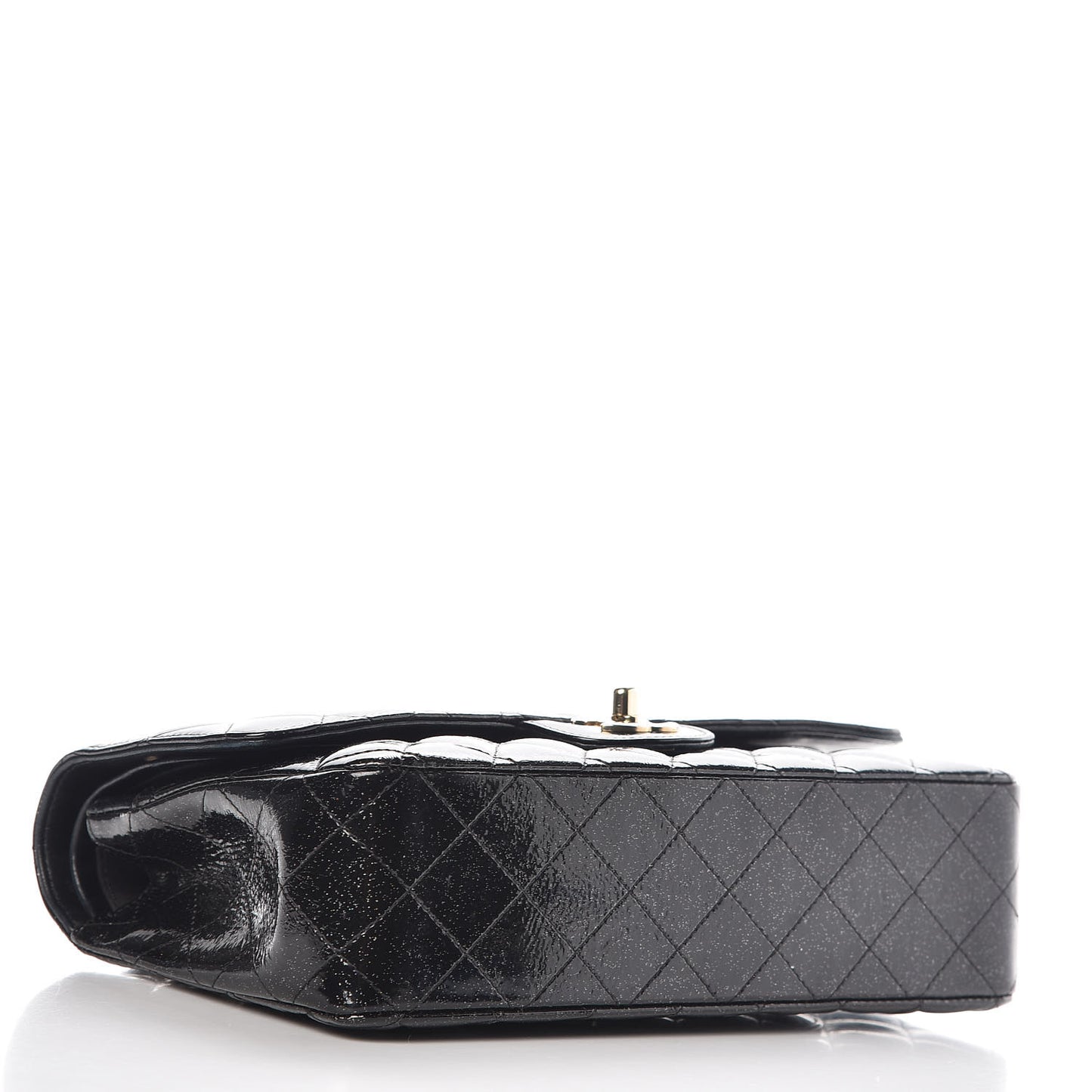 Patent Quilted Sparkle Glitter Medium Double Flap Black