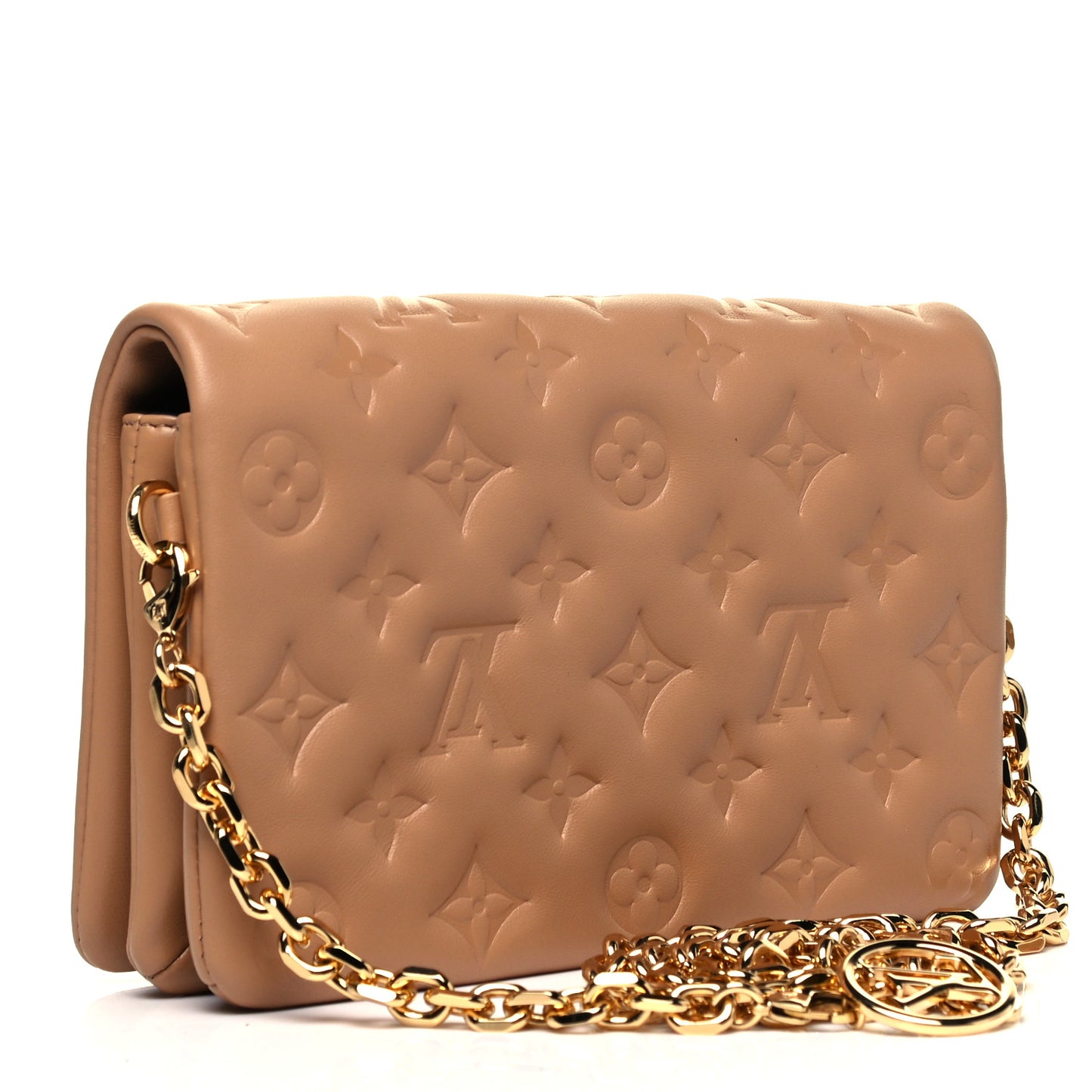 Lambskin Embossed Monogram Pochette Coussin Camel