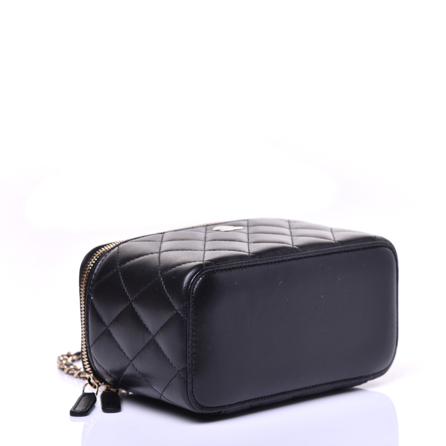 Lambskin Quilted Small Vanity Case With Chain Black