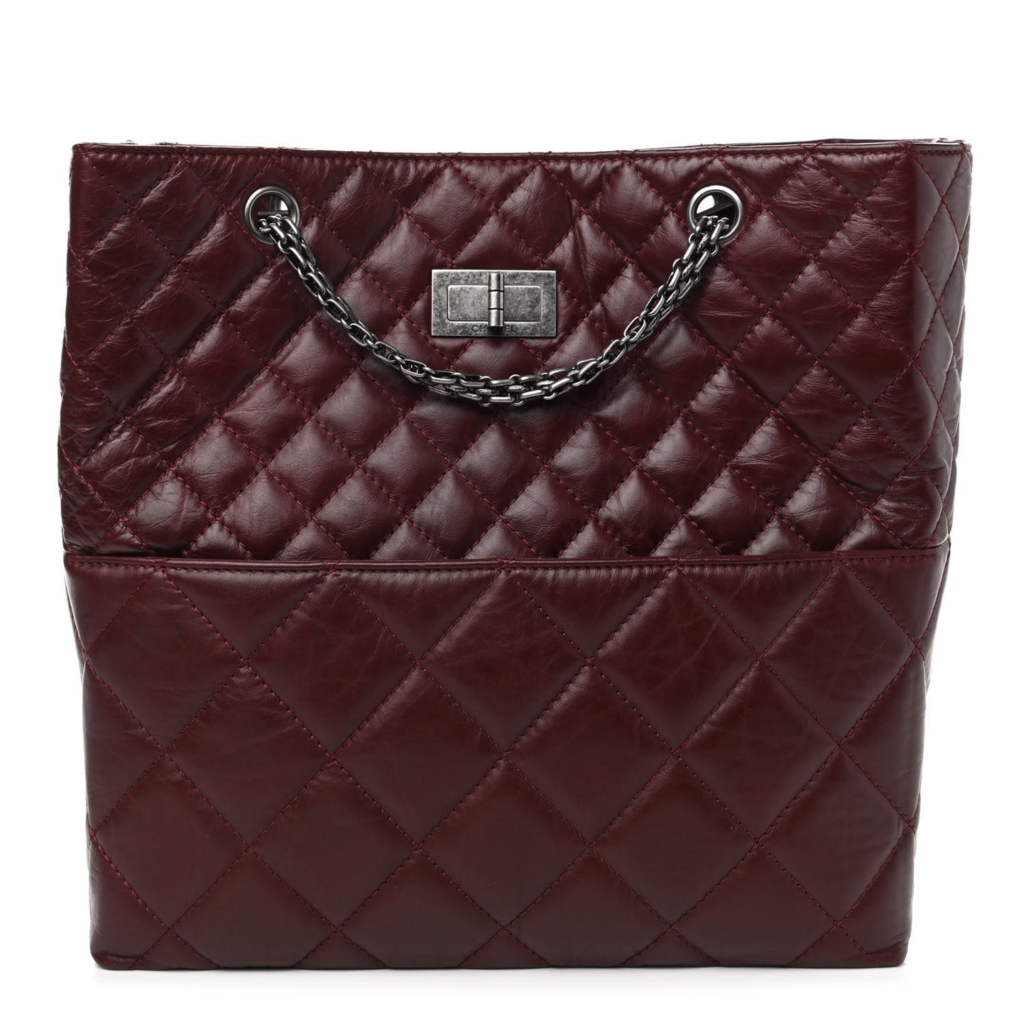 Aged Calfskin Quilted Reissue 2.55 Tote Dark Burgundy