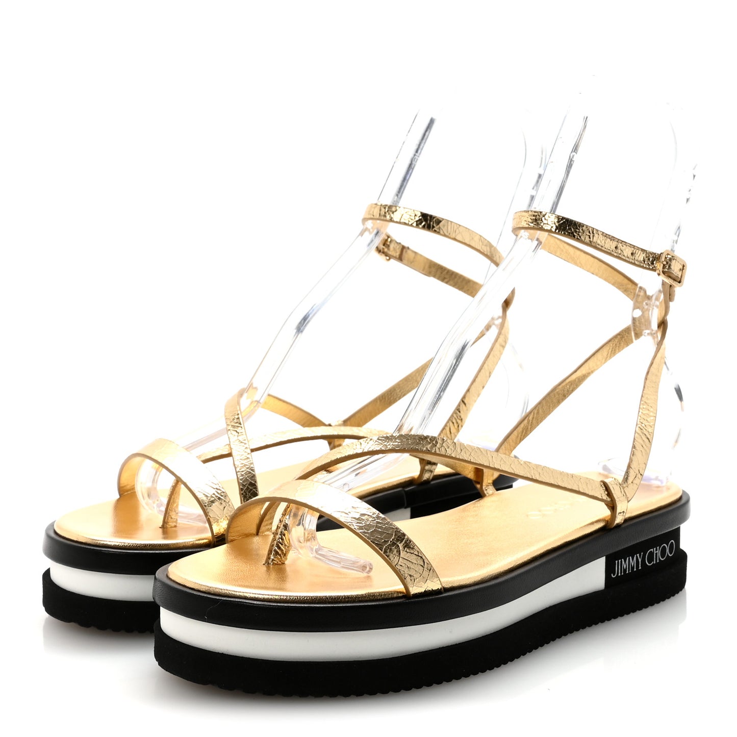 Crackled Metallic Calfskin Pine Platform Sandals 39.5 Gold