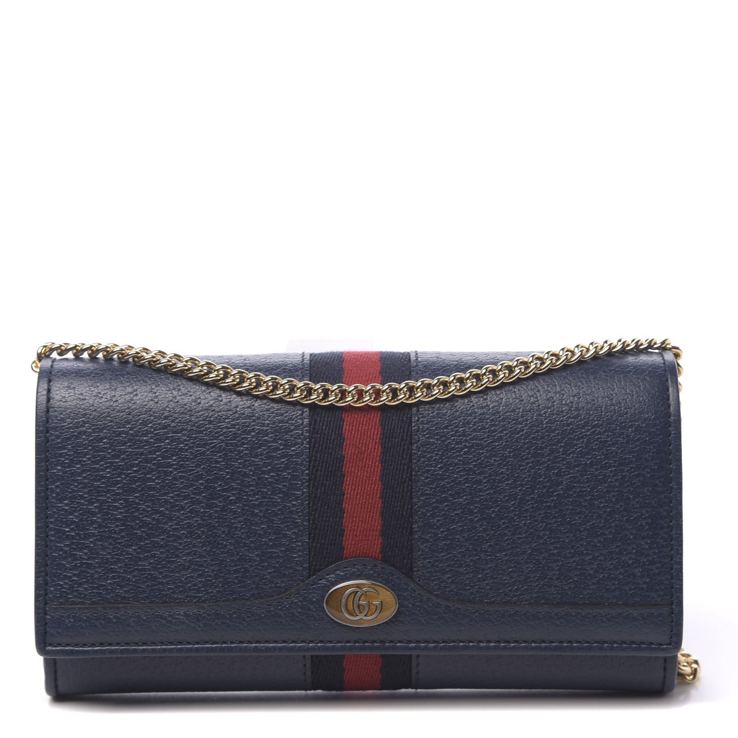 Textured Calfskin Web Ophidia Wallet On Chain Blue Agata